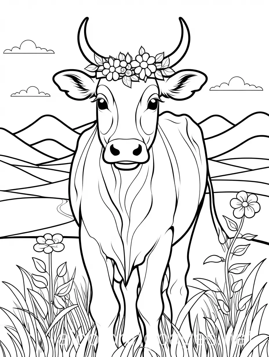 Cow-with-Flower-Crown-Coloring-Page