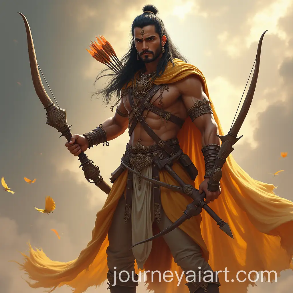 Karna-from-Mahabharata-in-Powerful-Pose-with-Bow-Vasavi-Shakti-Kavach-and-Kundal