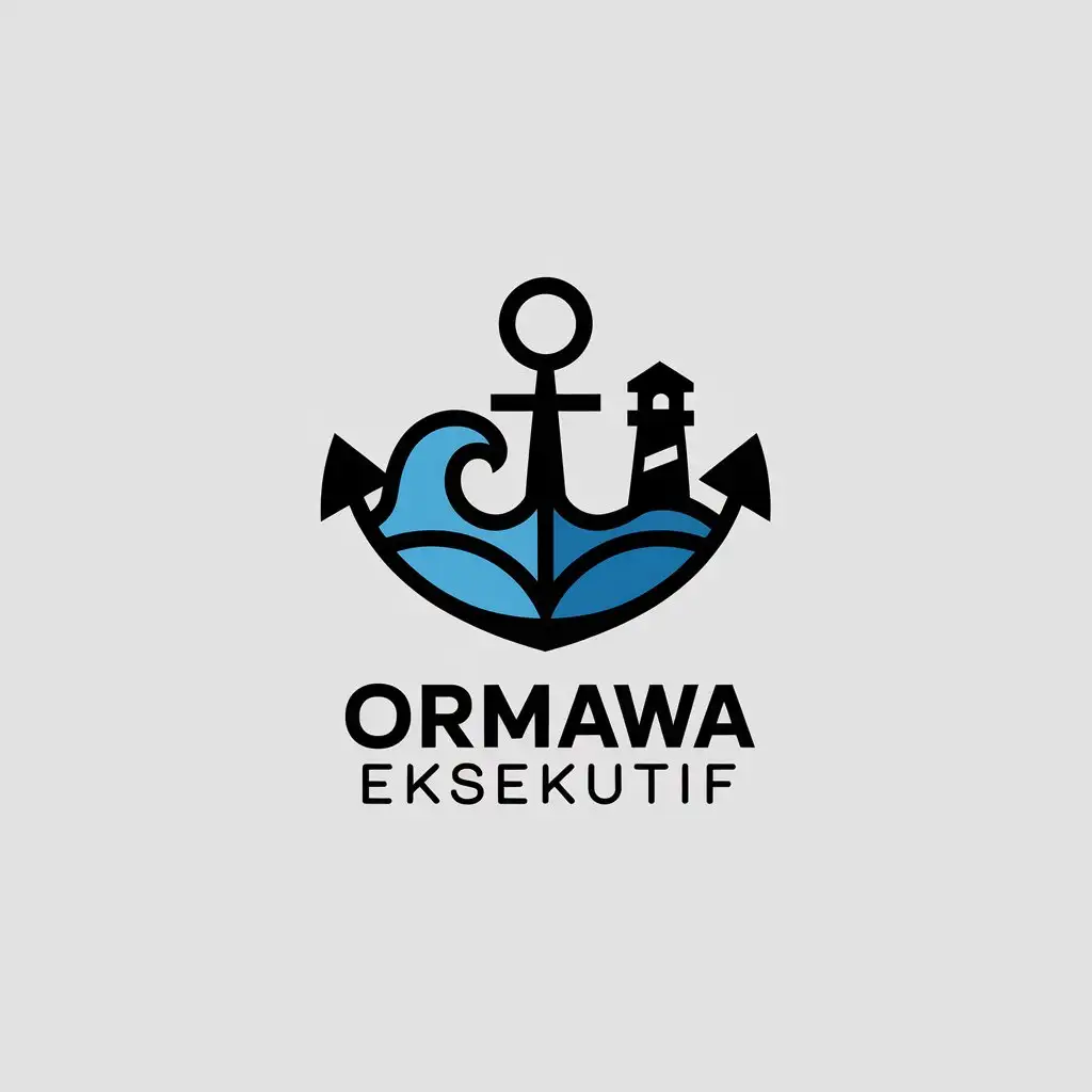 LOGO Design for Ormawa Eksekutif Sea Wave Anchor Lighthouse with Minimalistic Theme for Education Industry