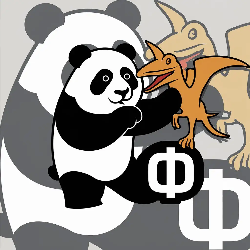 LOGO Design for Panda Playing with Plastic Pterodactyl on Clear Background