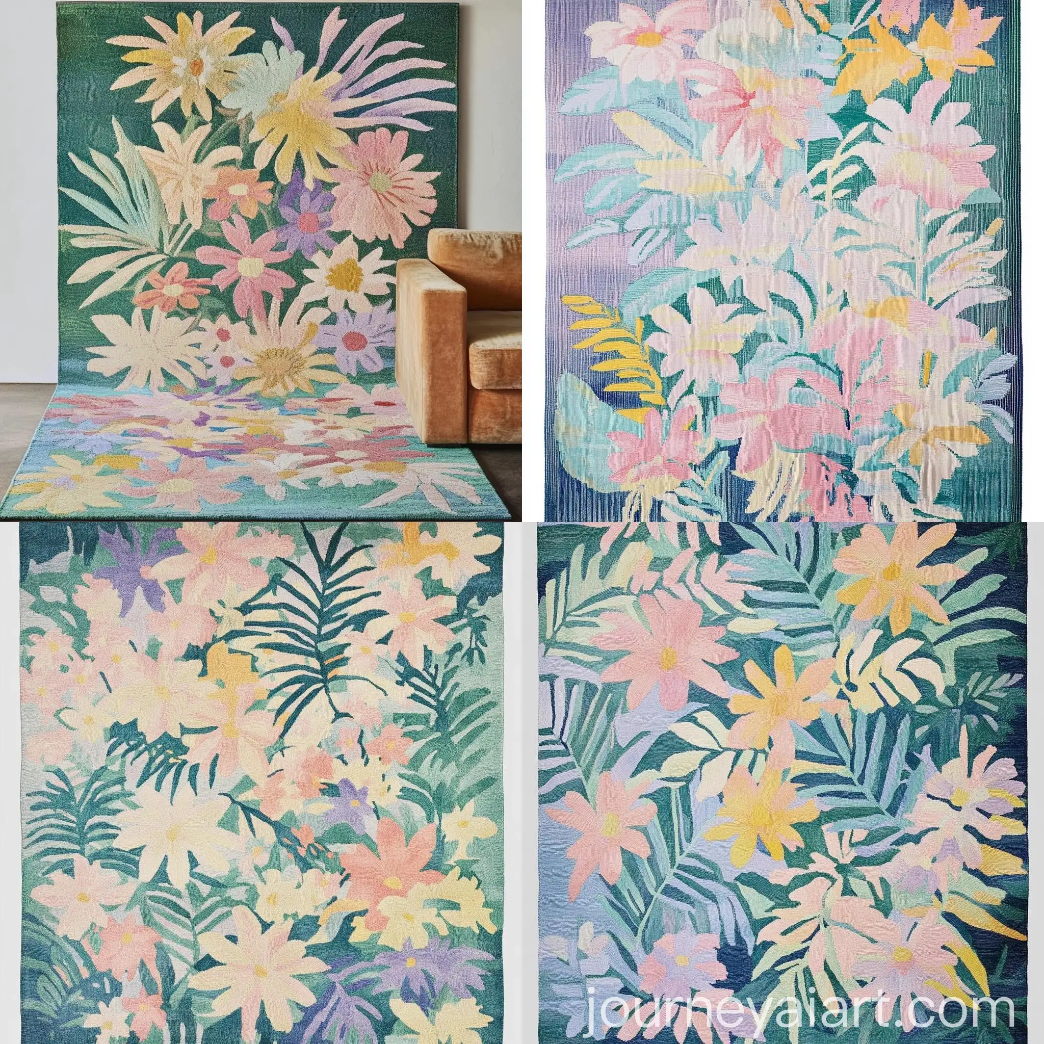 Natureinspired-Palm-Branch-Rug-Textile-with-Monetinspired-Colors