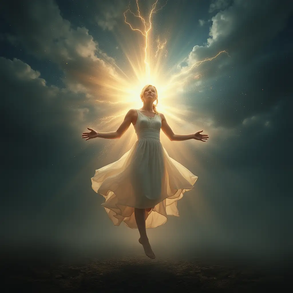 create an image of a human with their spirit floating above them