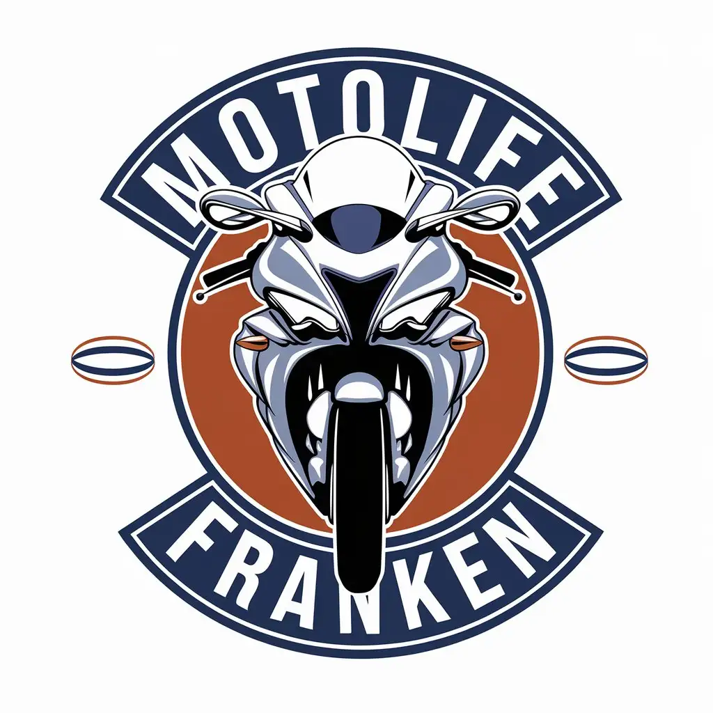 a vector logo design,with the text "Motolife Franken", main symbol:Supersport Motorrad from the front,Moderate,be used in Others industry,clear background