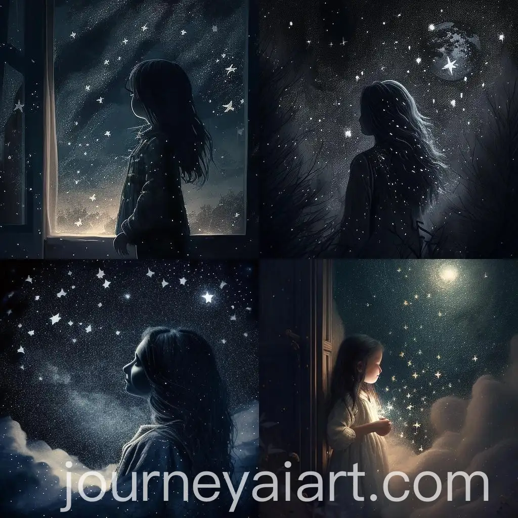 Girl-Watching-Falling-Stars-on-a-Moonlit-Night