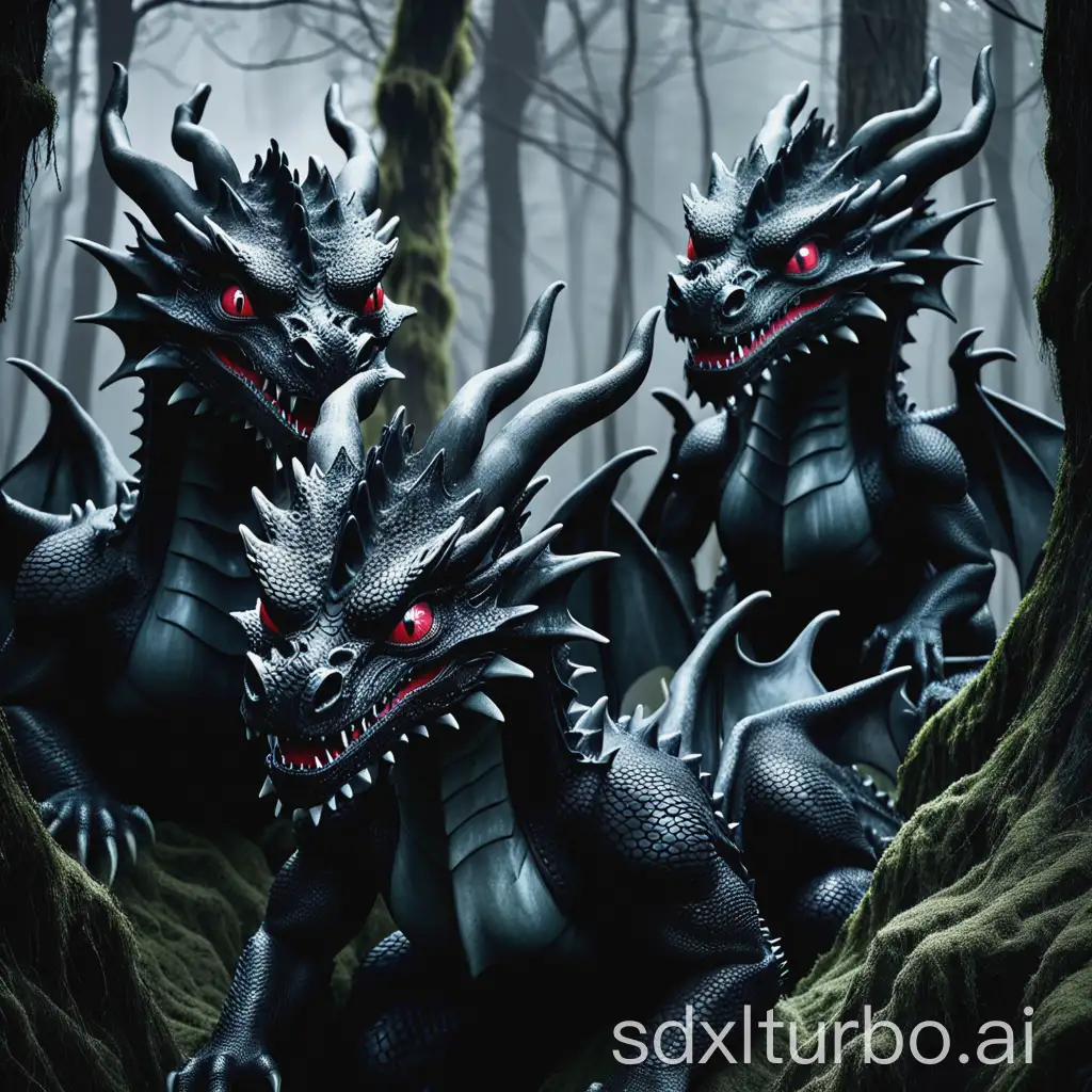 FourHeaded-Black-Dragon-in-Dark-Forest