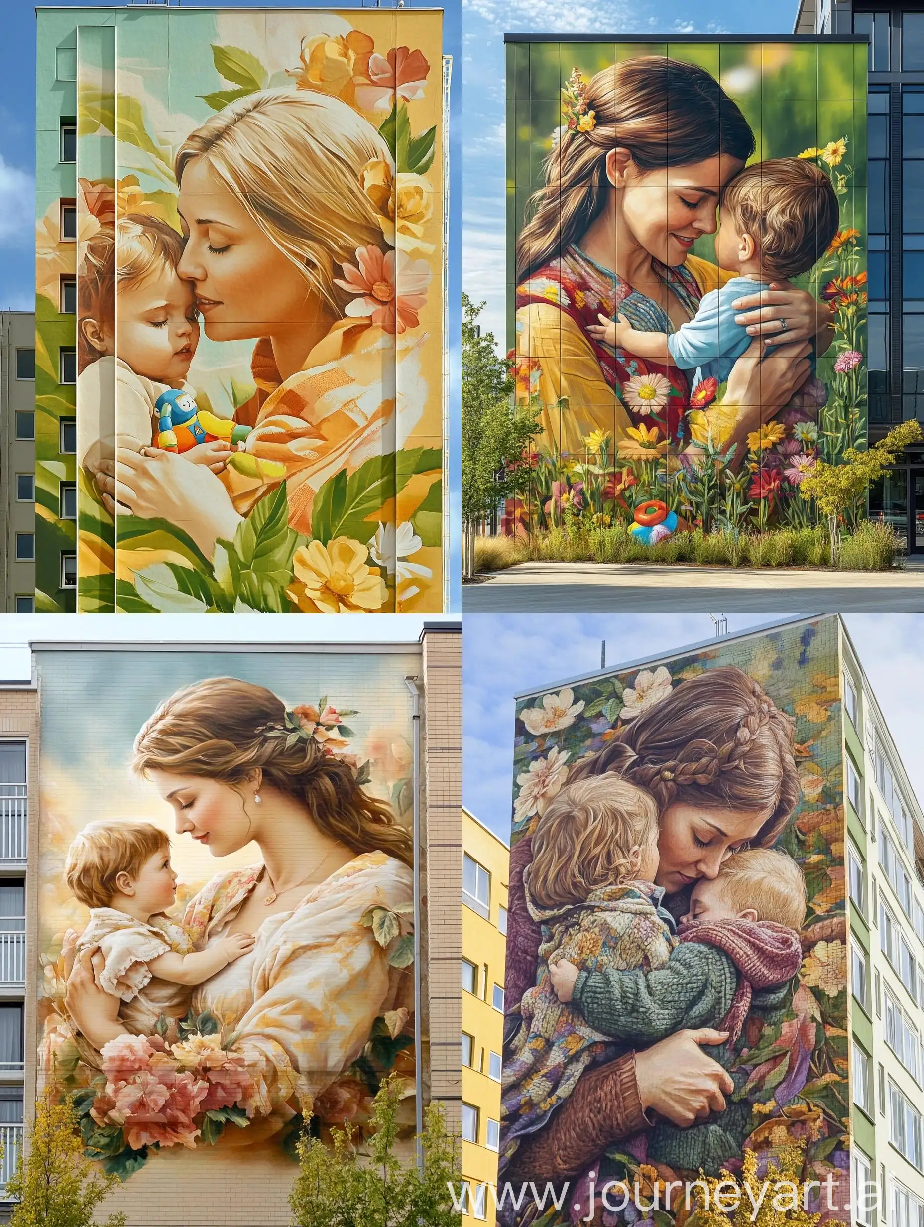 Maternal-Love-Mural-Tender-Embrace-and-3D-Elements-on-Building-Facade