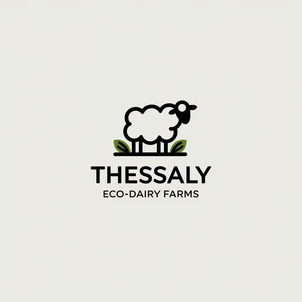 LOGO Design for Thessaly EcoDairy Farms Green Leaves Sheep Symbol and Local Landscape Elements