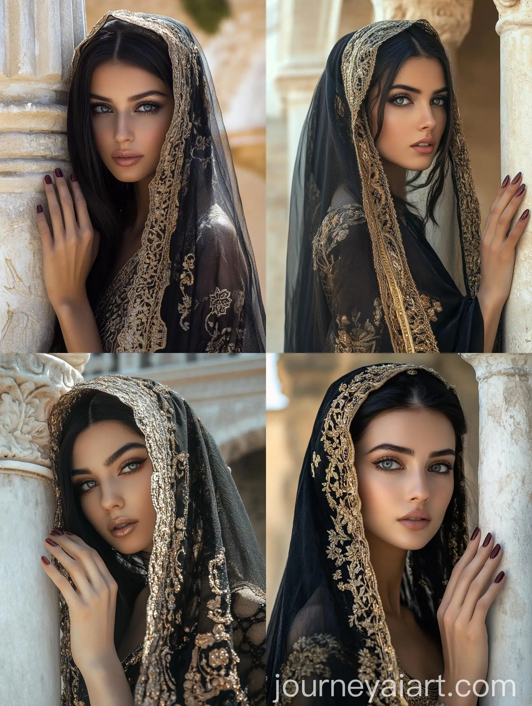 Medieval-Persian-Princess-with-Veil-and-Gold-Detailing-in-Byzantine-Architecture