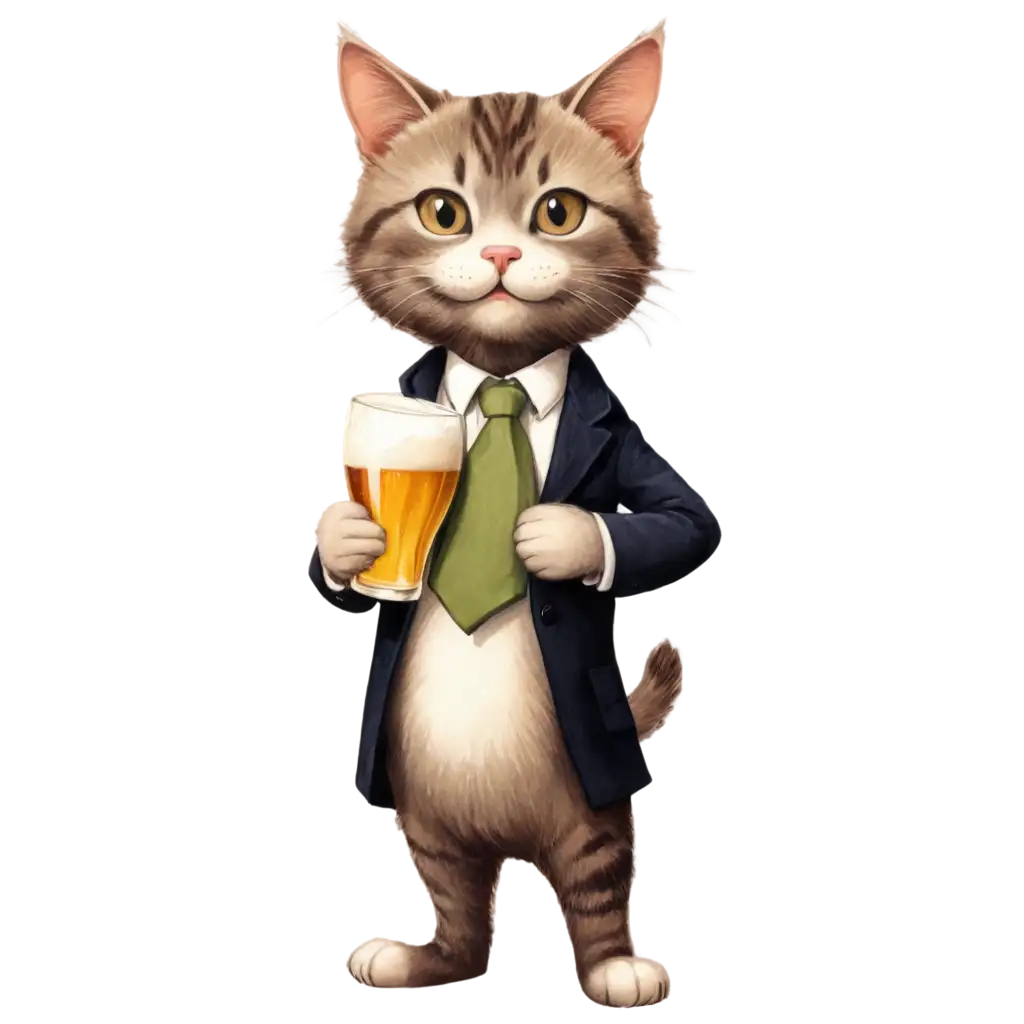 Anthropomorphic-Cat-Drinking-Beer-PNG-Quirky-Illustration-for-Digital-Art-and-Humorous-Content