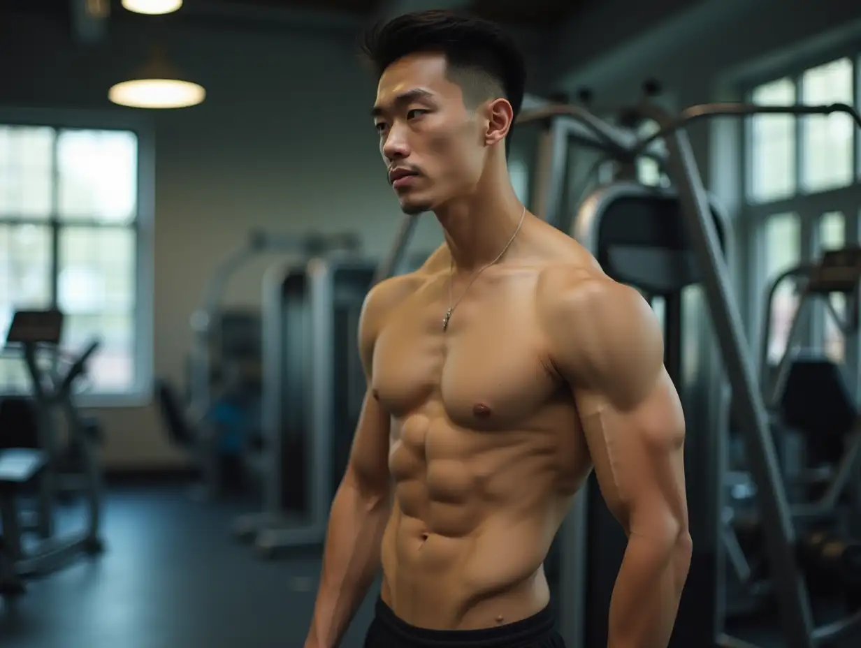 Focused-East-Asian-Male-Engaged-in-Morning-Gym-Workout