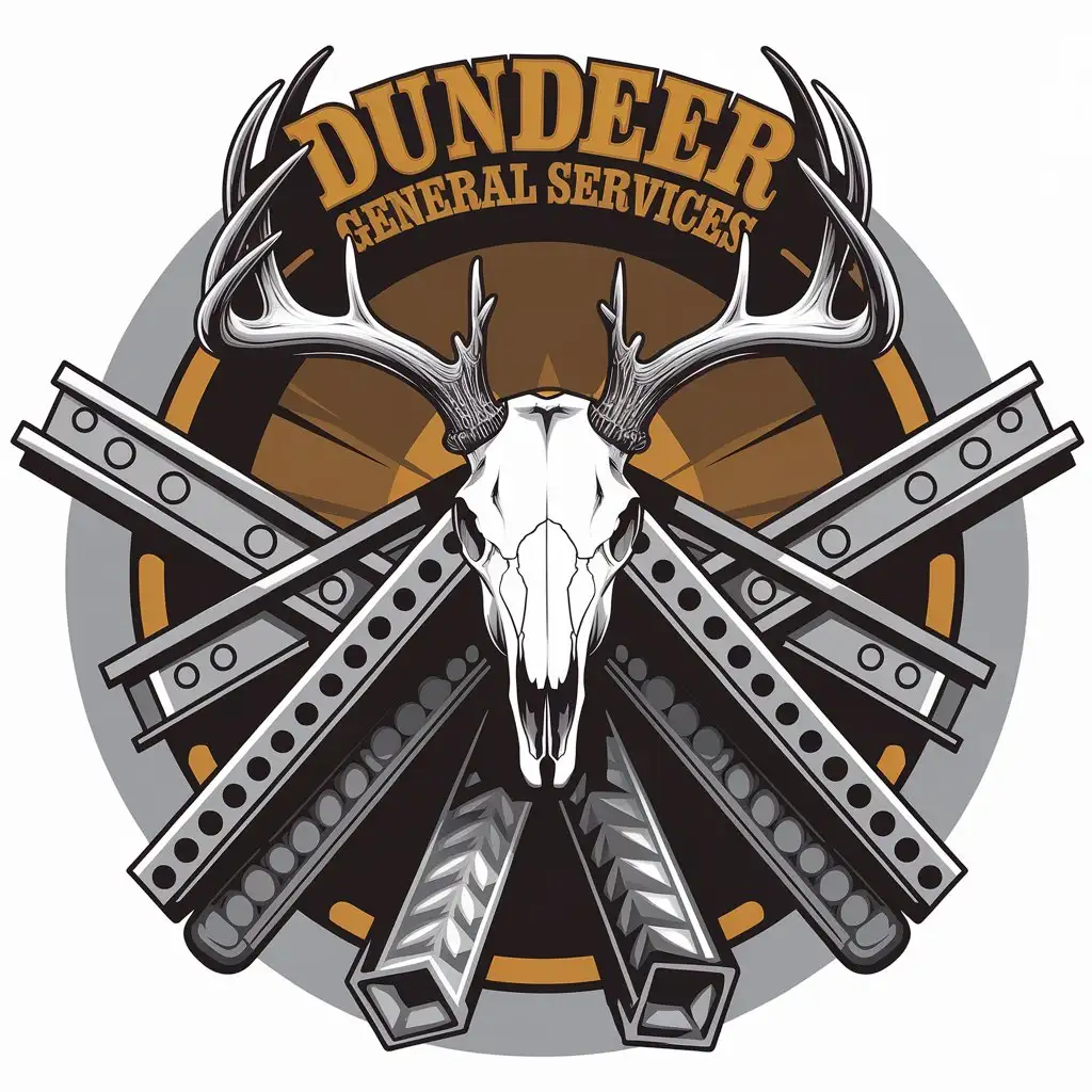 LOGO Design for DUNDEER GENERAL SERVICES Deer Buck Skull Metal IBeams Scrap Refuse with Construction Industry Theme