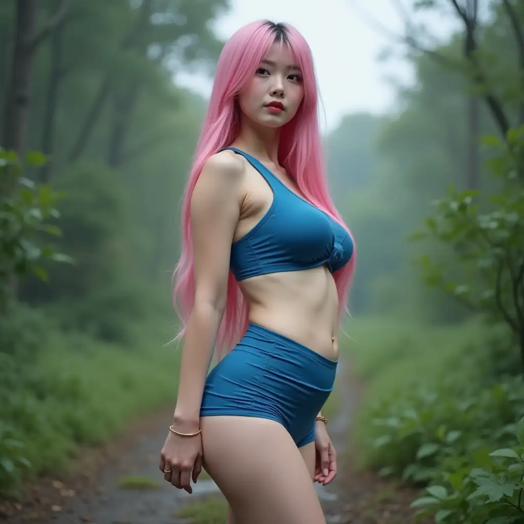 Beautiful-26YearOld-Korean-Woman-with-Pink-Hair-in-a-Forest-Dynamic-Lighting