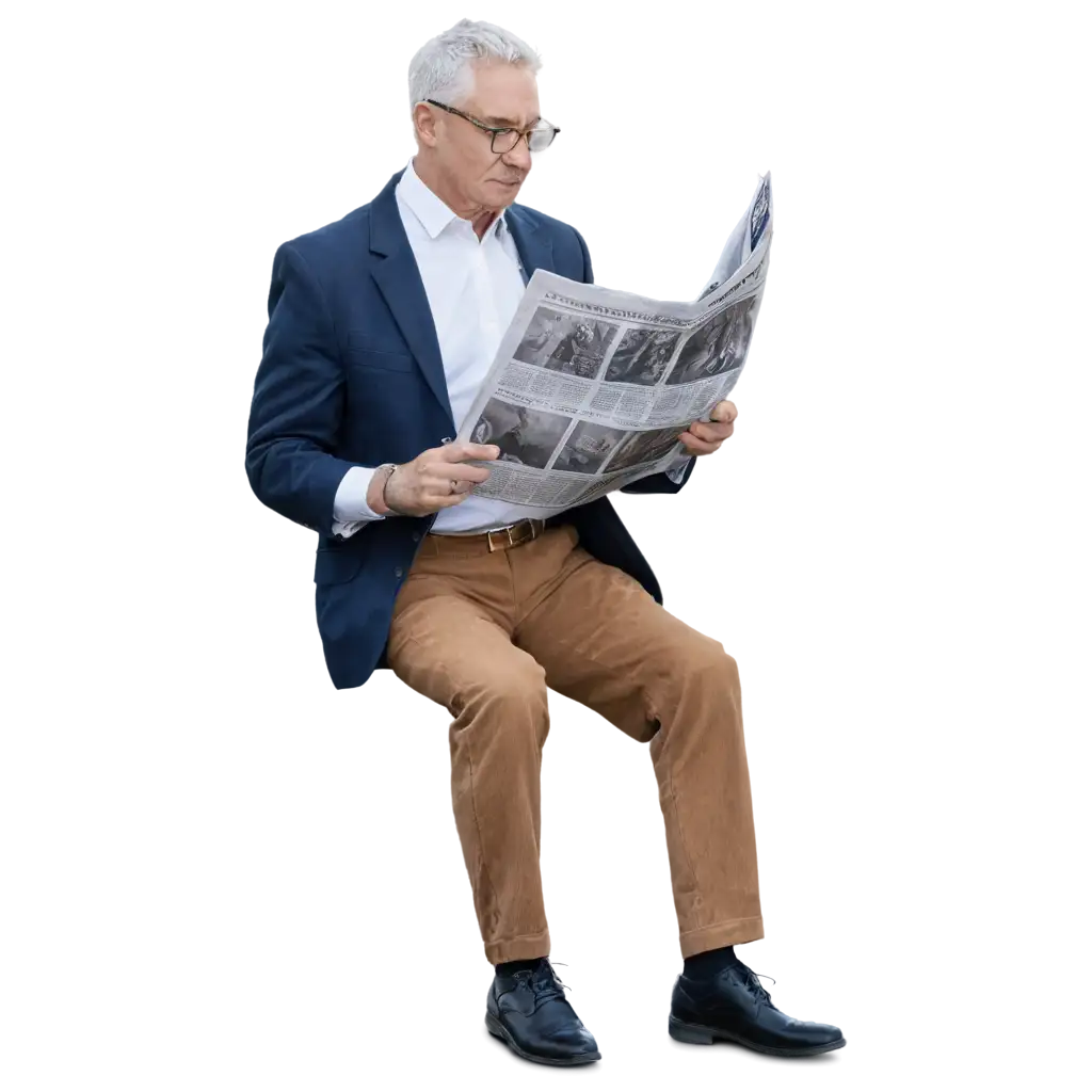 Man-Reading-Newspaper-PNG-Realistic-Image-Illustration