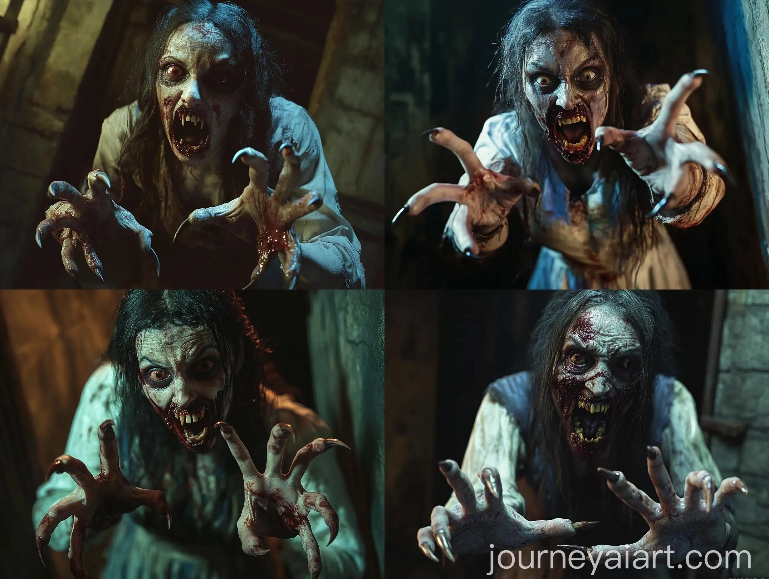 Terrifying-Zombie-Woman-with-Fangs-Attacks-in-Abandoned-Crypt
