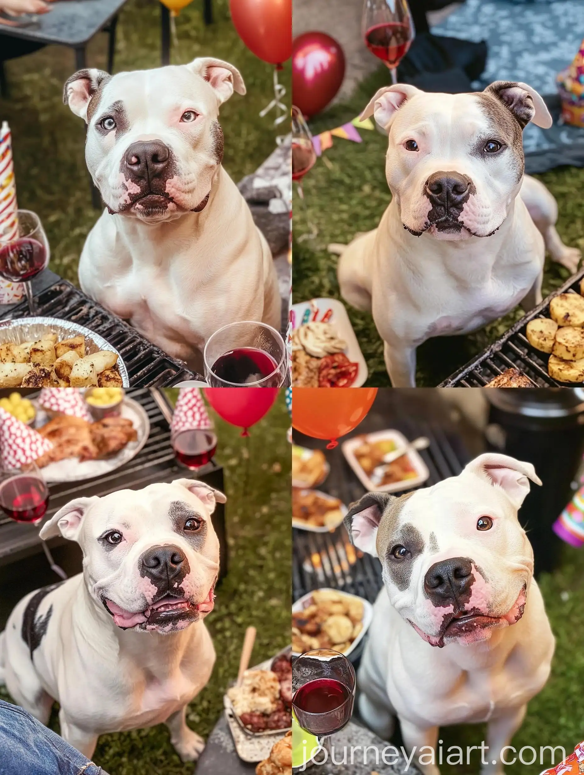 White-Pitbull-with-Birthday-Decorations-and-Barbecue-Outdoors