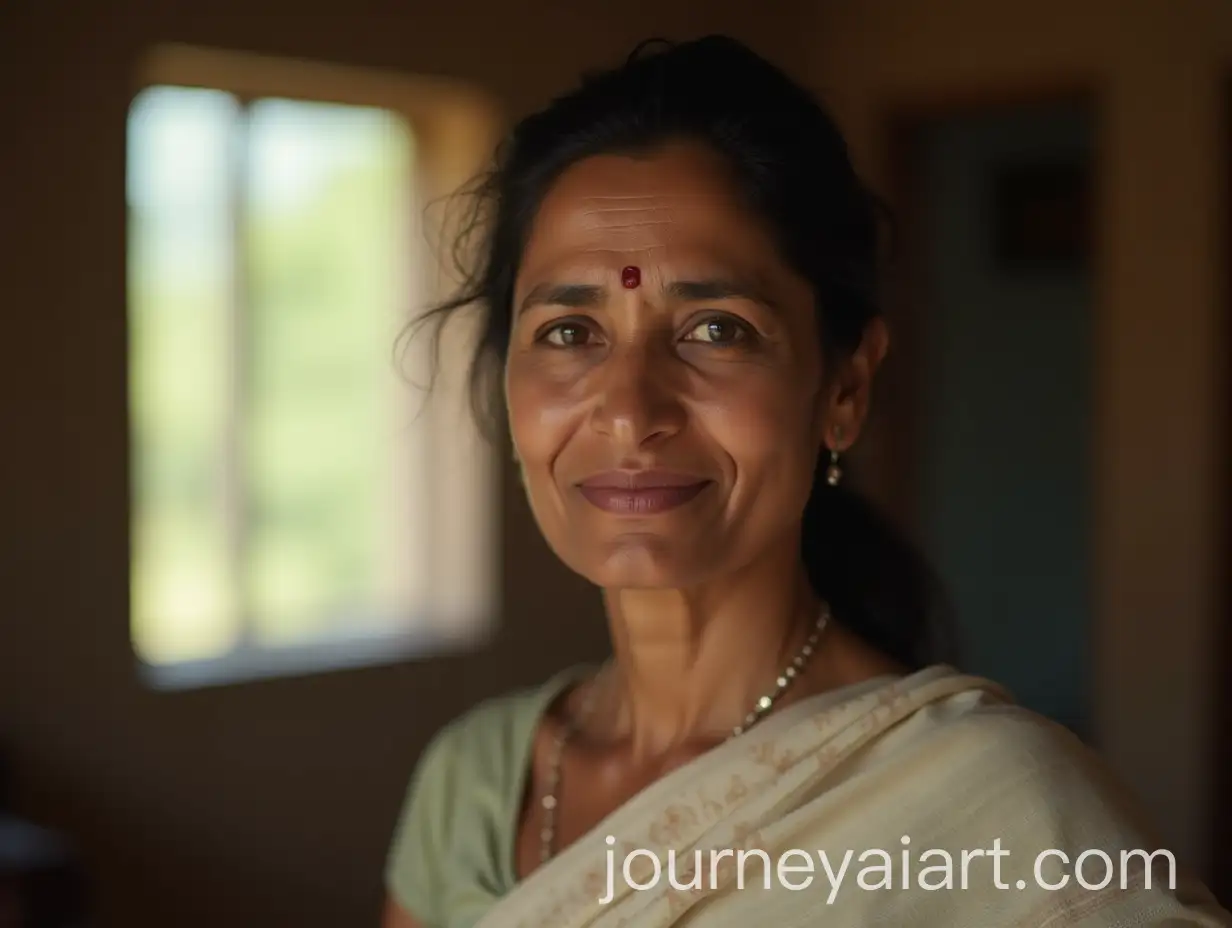 MiddleAged-Indian-Woman-in-Floral-SareeAI-Image-Prompt-Expansion-with-Quiet-Disappointment