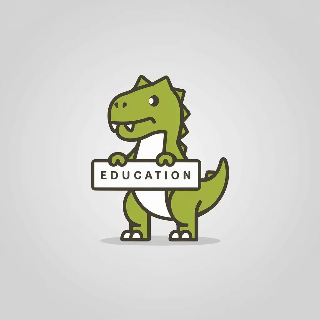 LOGO Design for Education Cute Green Cartoon Tyrex Dinosaur with Plaque and Minimalistic Style