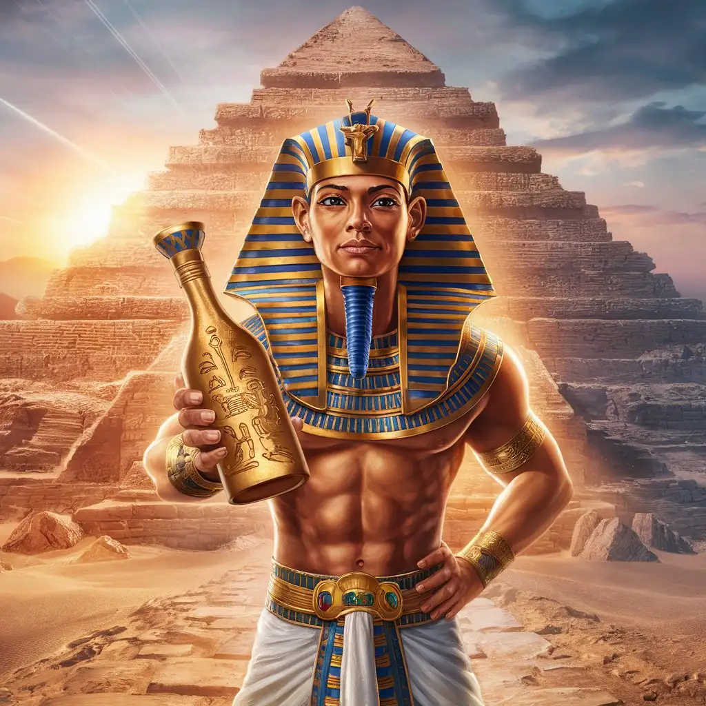 Egyptian-Pharaoh-Holding-a-3D-Bottle