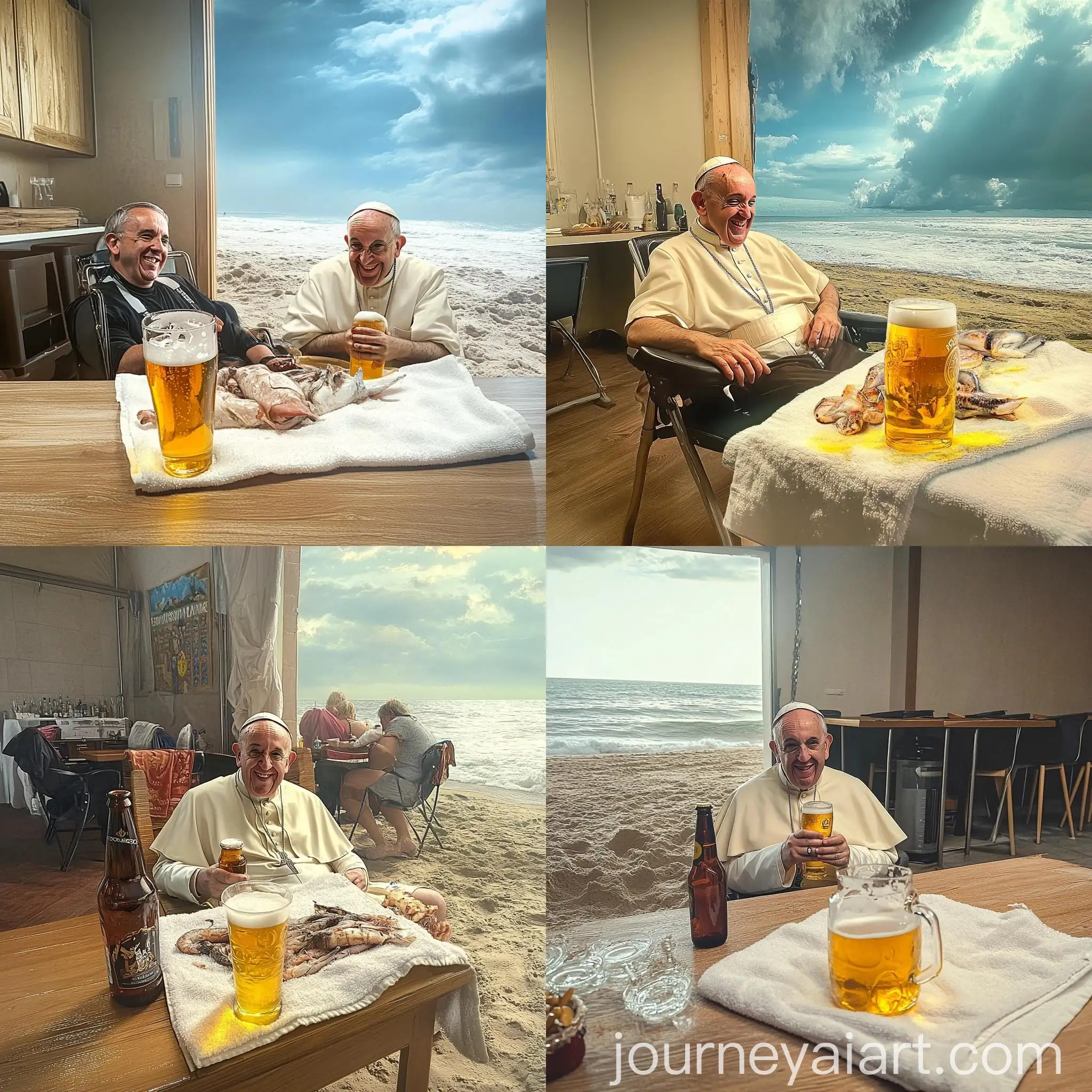 Beachside-Relaxation-Person-and-Pope-Francis-Enjoying-a-Beer