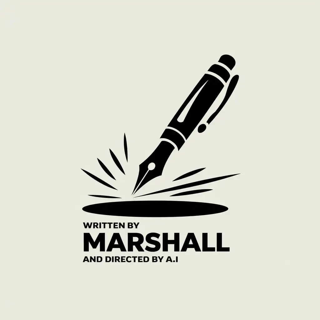 LOGO Design for Written by Marshall and Directed by AI Pen Flying with Clear Background Theme