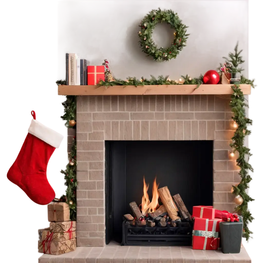 Cozy-Christmas-Fireplace-with-Stocking-and-Open-Book-PNG-Perfect-for-Holiday-Decor-and-Seasonal-Designs