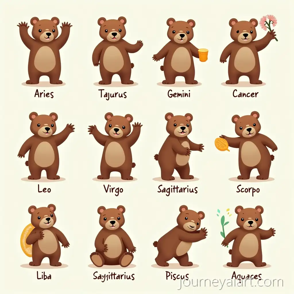 Humorous-Zodiac-Bear-Illustrations-in-Minimalist-ThreeColor-Style
