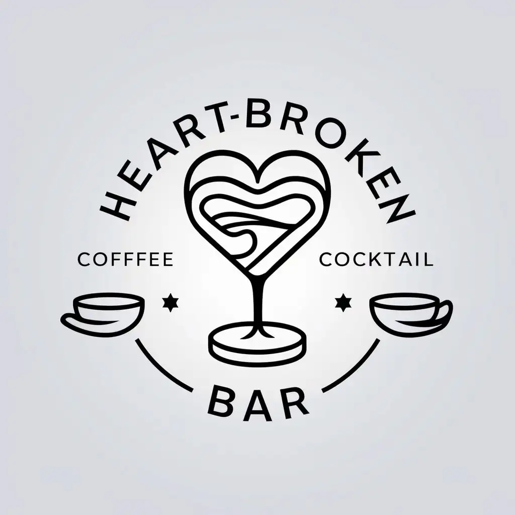 a vector logo design,with the text "heartbroken bar", main symbol:Coffee, cocktail, bar, breakup bar,complex,be used in Entertainment industry,clear background