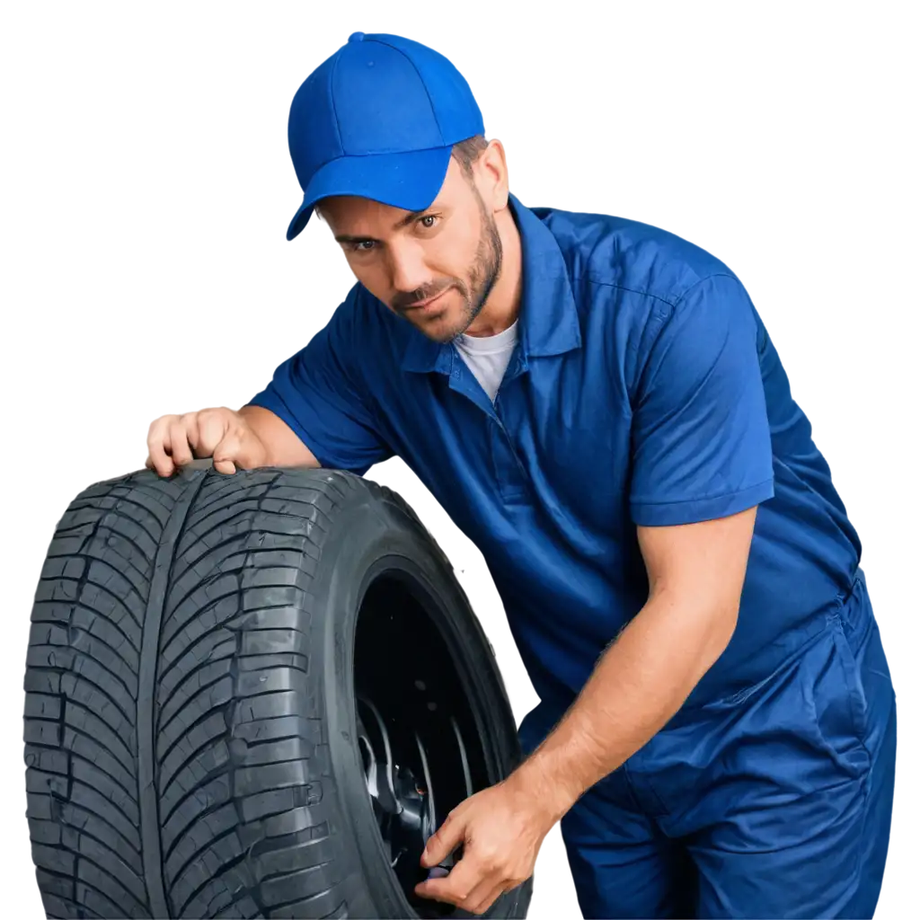 Create-a-HighQuality-PNG-Image-of-a-Man-Changing-a-Truck-Tire-in-Blue-Uniform