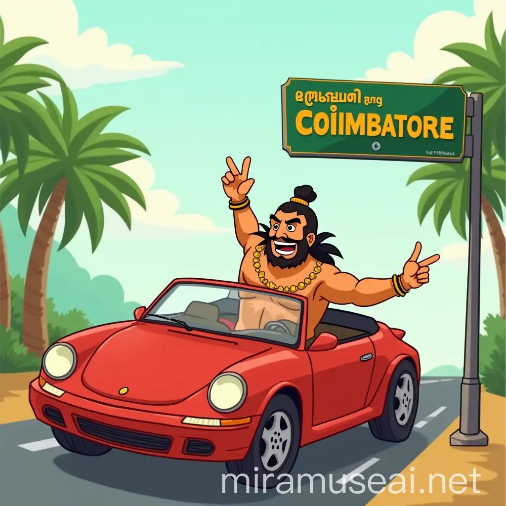 Mahabali Driving a Red Sports Car in Coimbatore