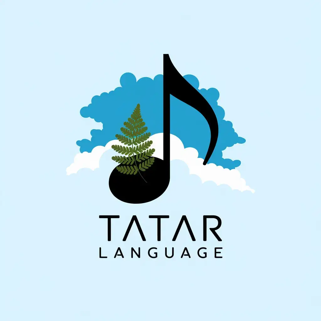 LOGO Design for Tatar Language Vector Logo with Cloud Colors and Fern Leaf Symbol Against Blue Summer Sky