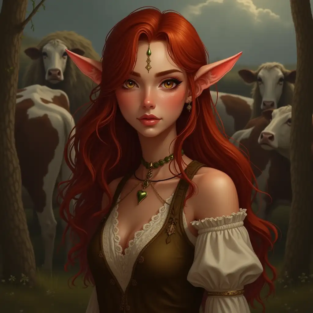 Beautiful Blood Elf Farmer Milking Cows on a Sunny Farm