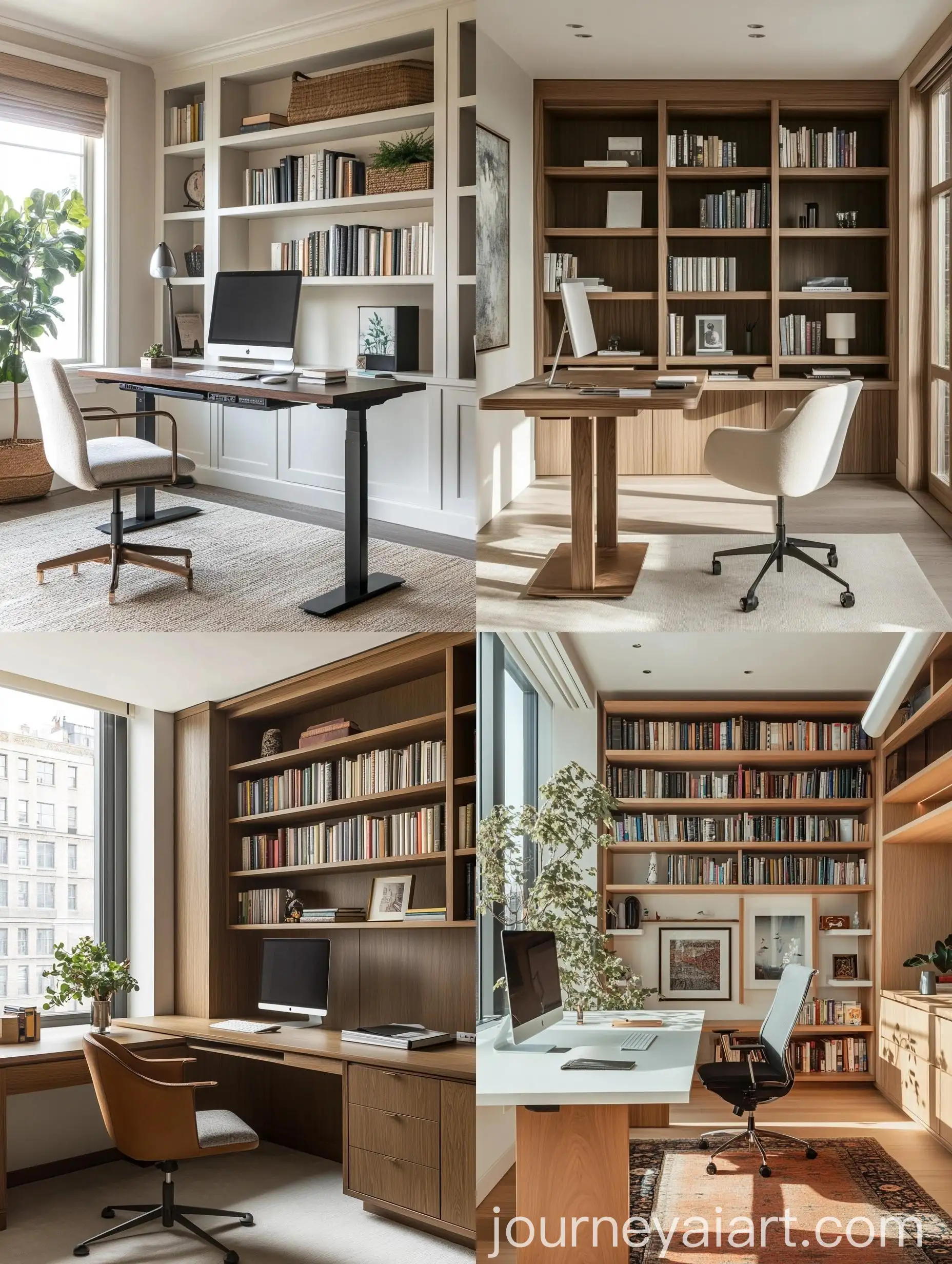 Modern-Home-Office-with-Standing-Desk-Minimalist-Chair-and-BuiltIn-Bookshelves