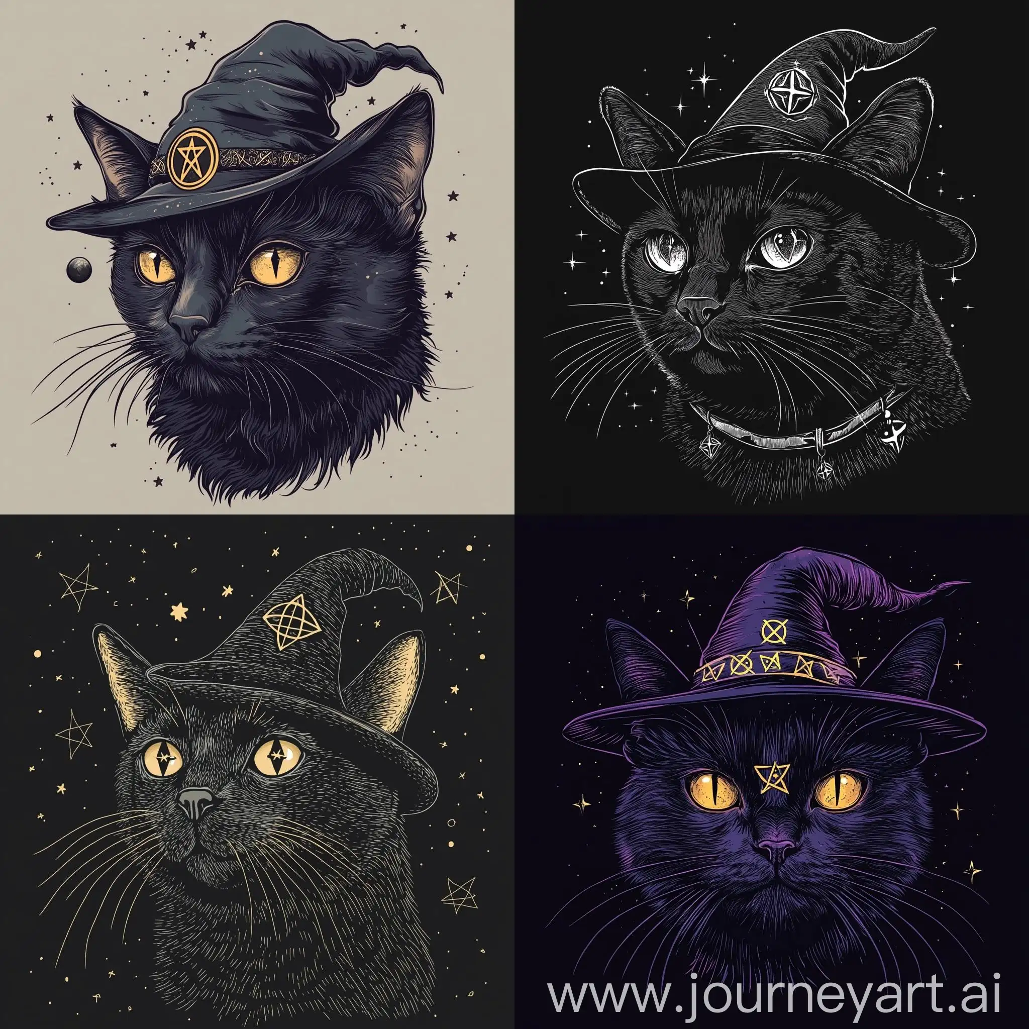 Mystical-Black-Cat-with-Pentagram-Eyes-and-Magical-Hat