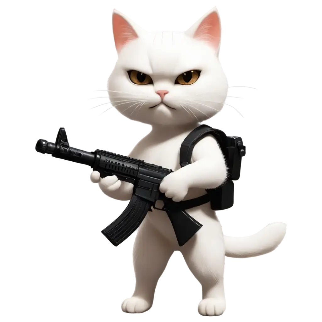 White-Cat-Holding-ScarL-Weapon-PNG-HighQuality-Image-for-Various-Applications