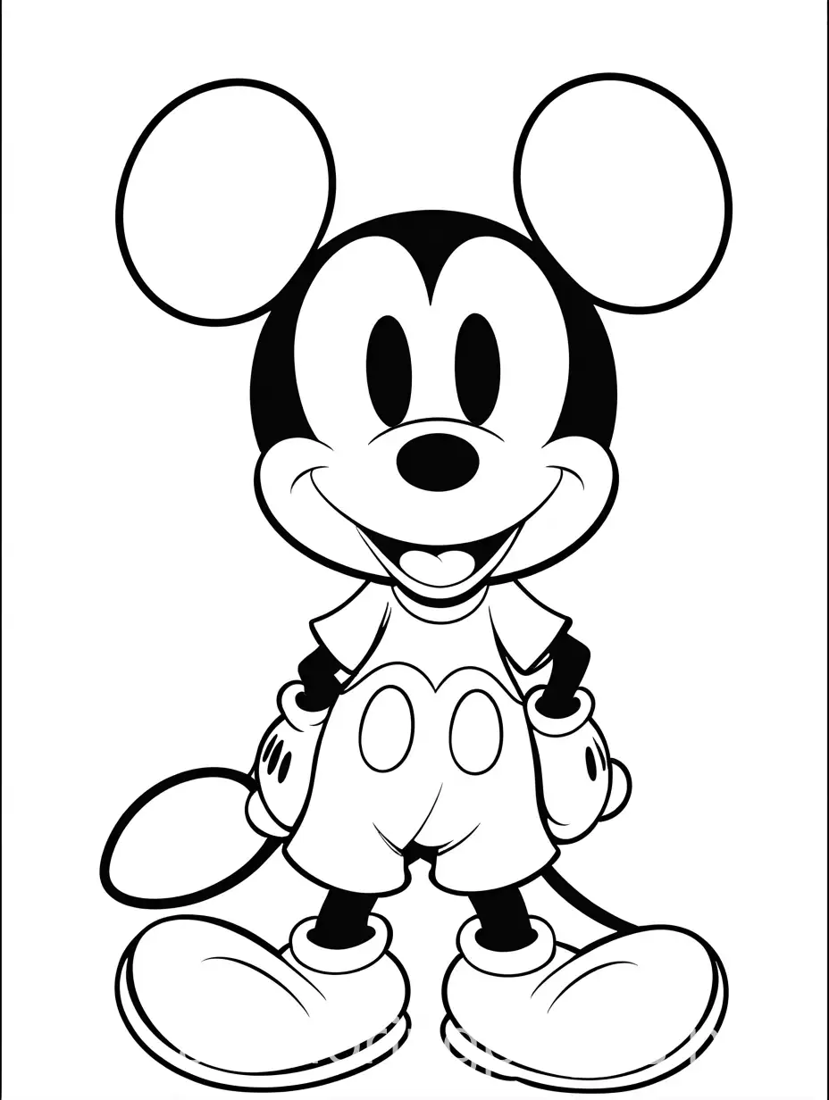 mickey mouse, Coloring Page, black and white, line art, white background, Simplicity, Ample White Space. The background of the coloring page is plain white to make it easy for young children to color within the lines. The outlines of all the subjects are easy to distinguish, making it simple for kids to color without too much difficulty