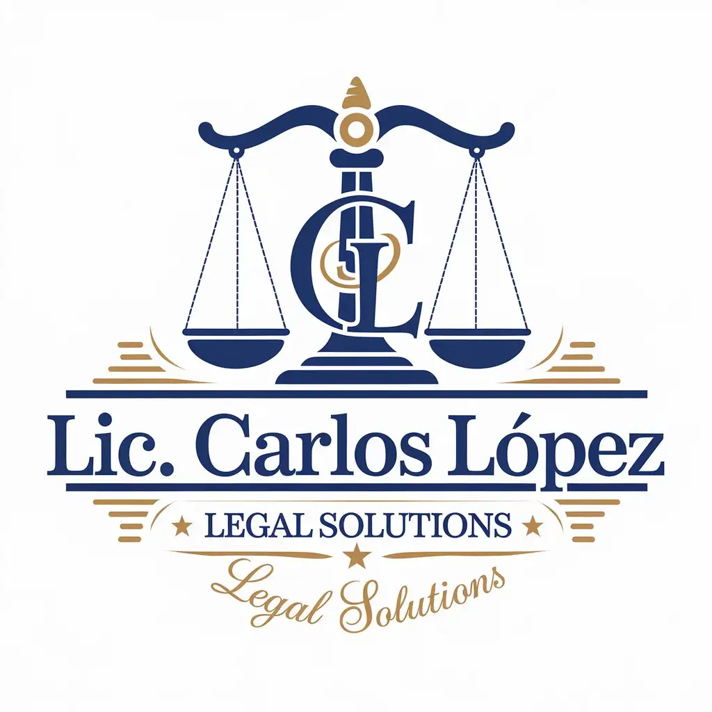 LOGO Design for Lic Carlos Lpez Elegant Professional with Scale of Justice Royal Blue Gold Accents