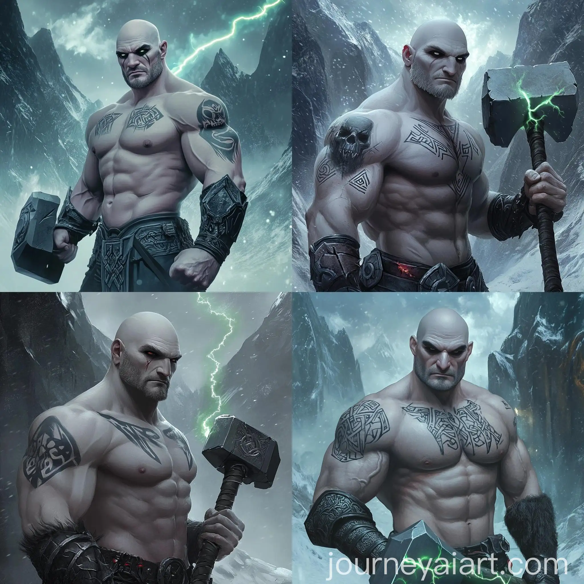 Muscular-Bald-Man-with-Combat-Hammer-in-Dark-Fantasy-Landscape