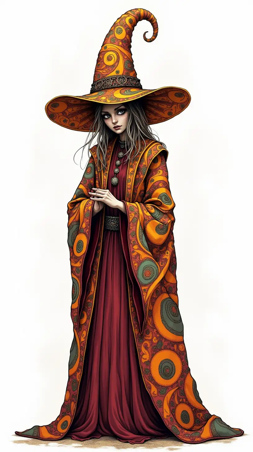 Melancholic Old Woman Sorceress in Vibrant Autumn Colors