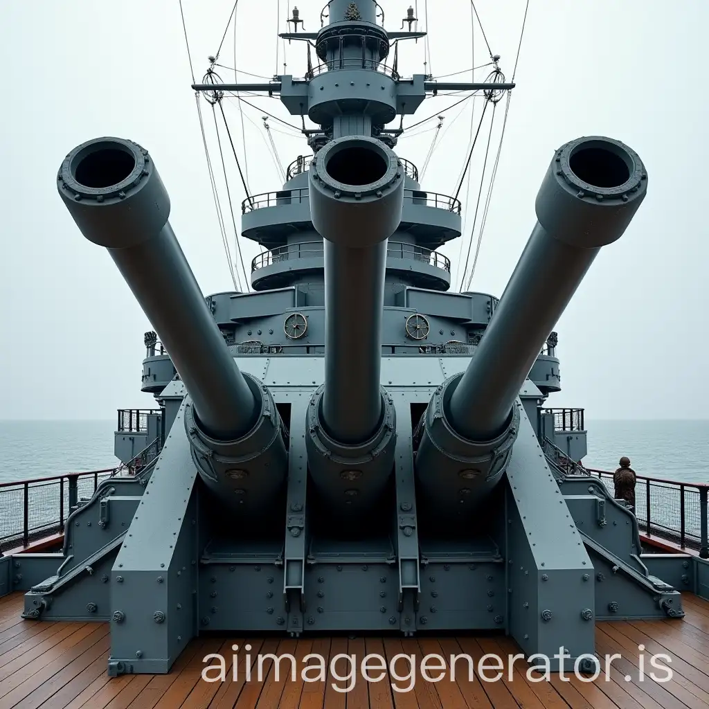 front view of the battery of guns on French battleship Richelieu