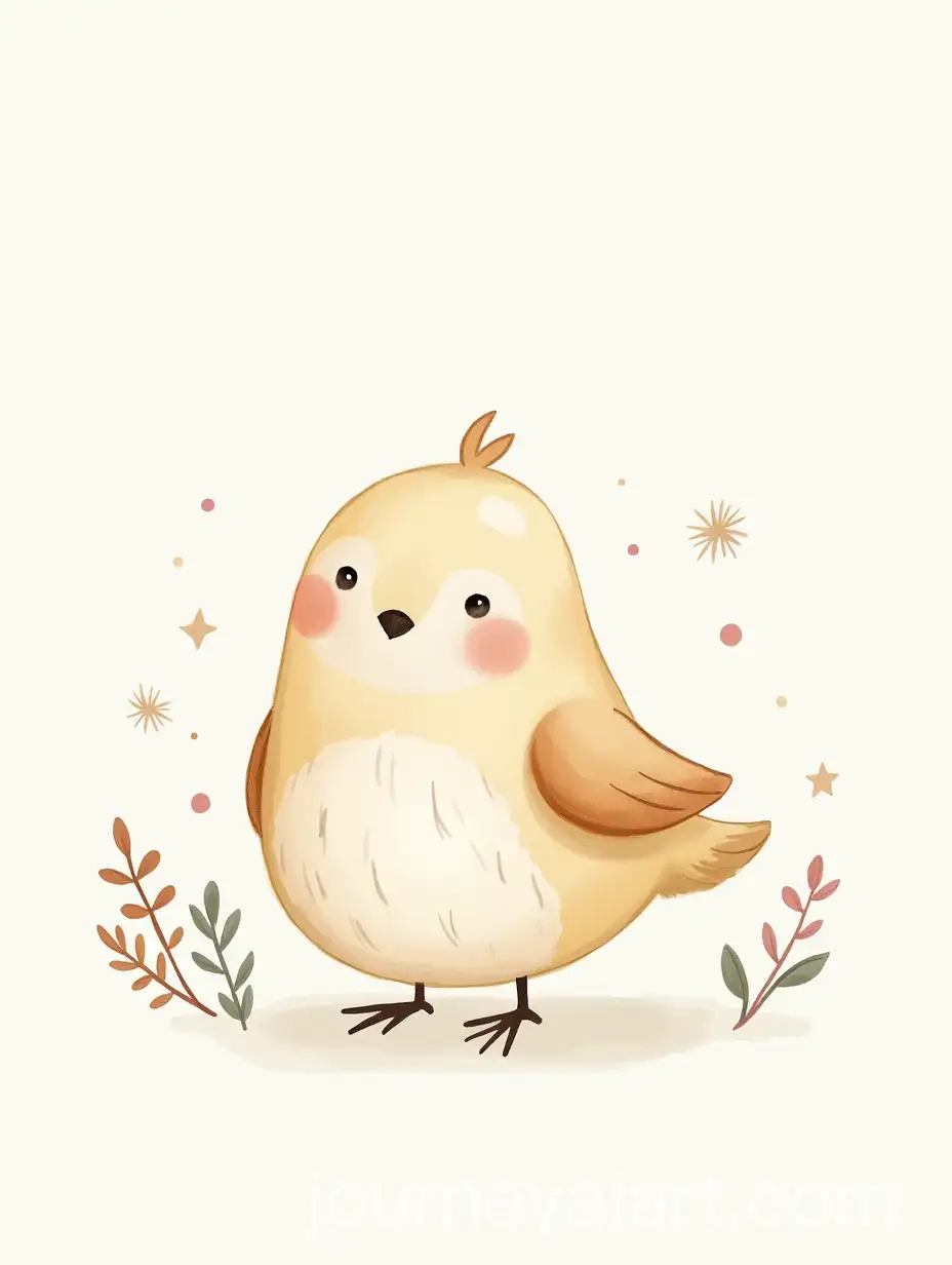 Whimsical-Woodland-Bird-in-Watercolor-with-Soft-Pastels-and-Floral-Details