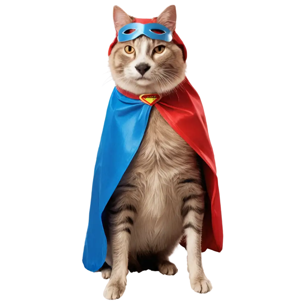 a png image of a cartoon dog and cat dressed as a superheroes vibrant capes and masks heroic poses bold comic book colours transparent background