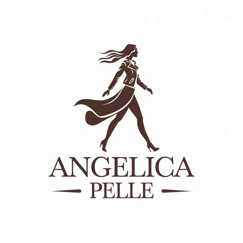 LOGO Design for Angelica Pelle Minimalistic Leather Jacket Woman Walking in Windy Weather for Beauty Spa Industry