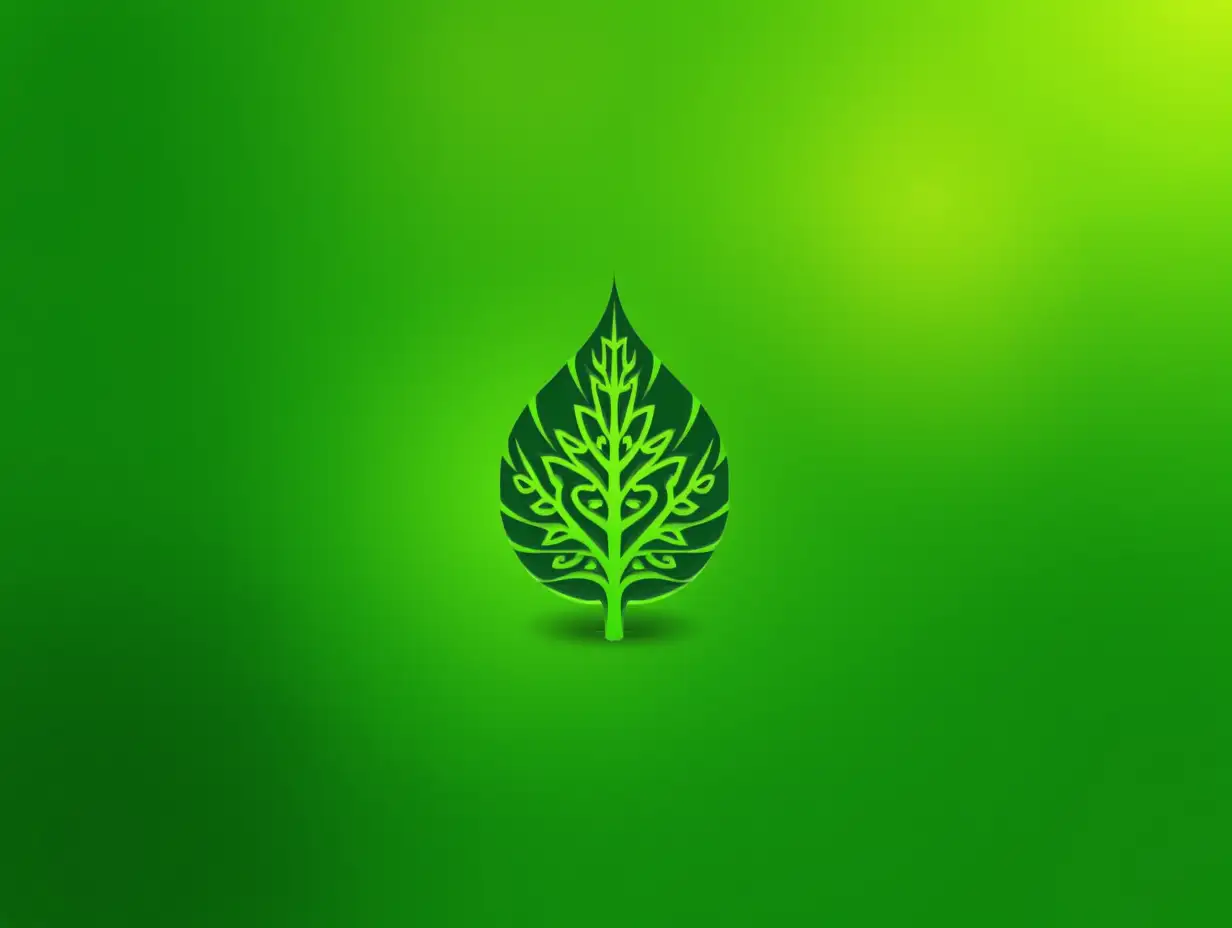 Stylized eco-friendly logo featuring a leaf motif with intricate patterns, set against a green background with bokeh effect. Perfect for branding, environmental themes, and sustainability concepts.