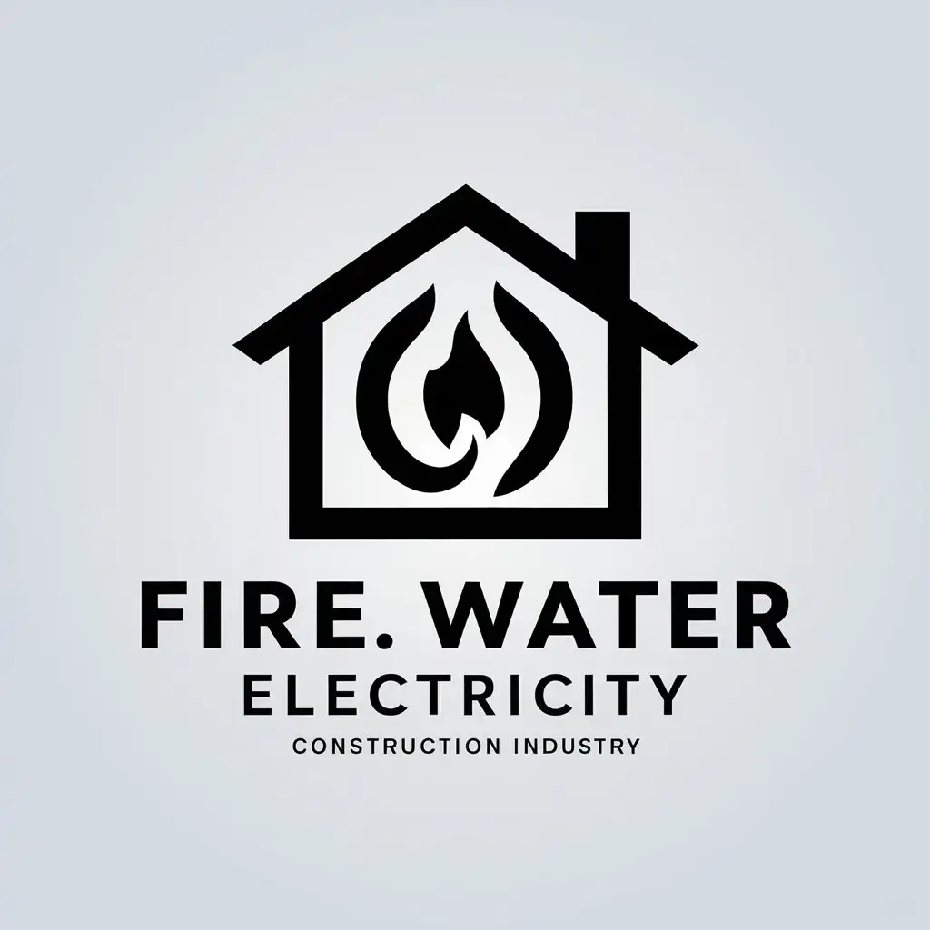 a vector logo design,with the text "fire water electricity", main symbol:House,Moderate,be used in Construction industry,clear background