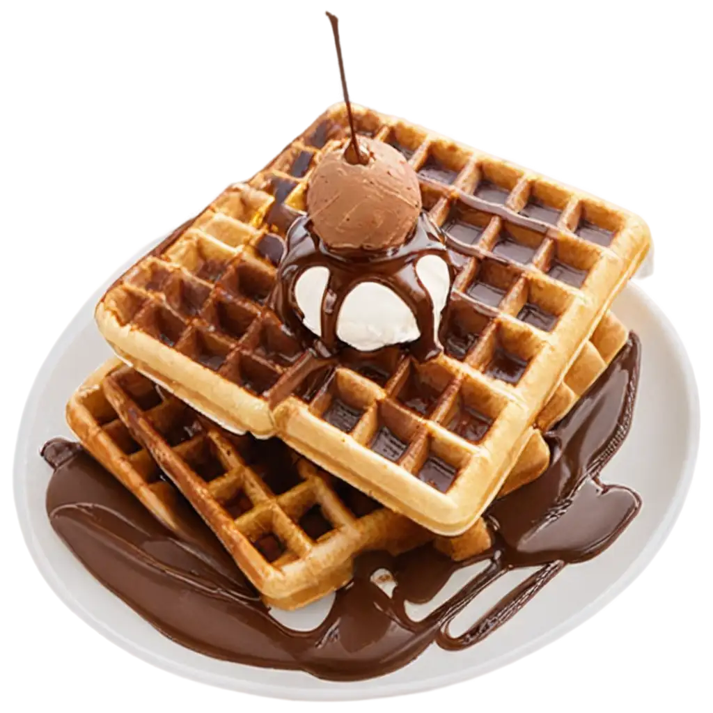 waffles with chocolate spread and ice-cream on the top of it