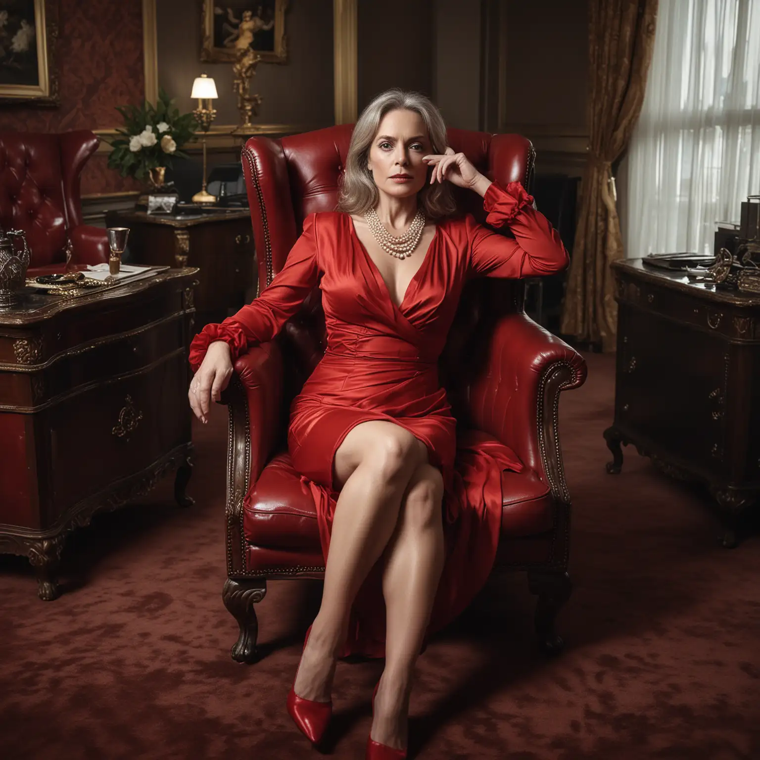 Powerful-Woman-in-Red-Dress-Tormenting-Victim-in-Luxury-Office