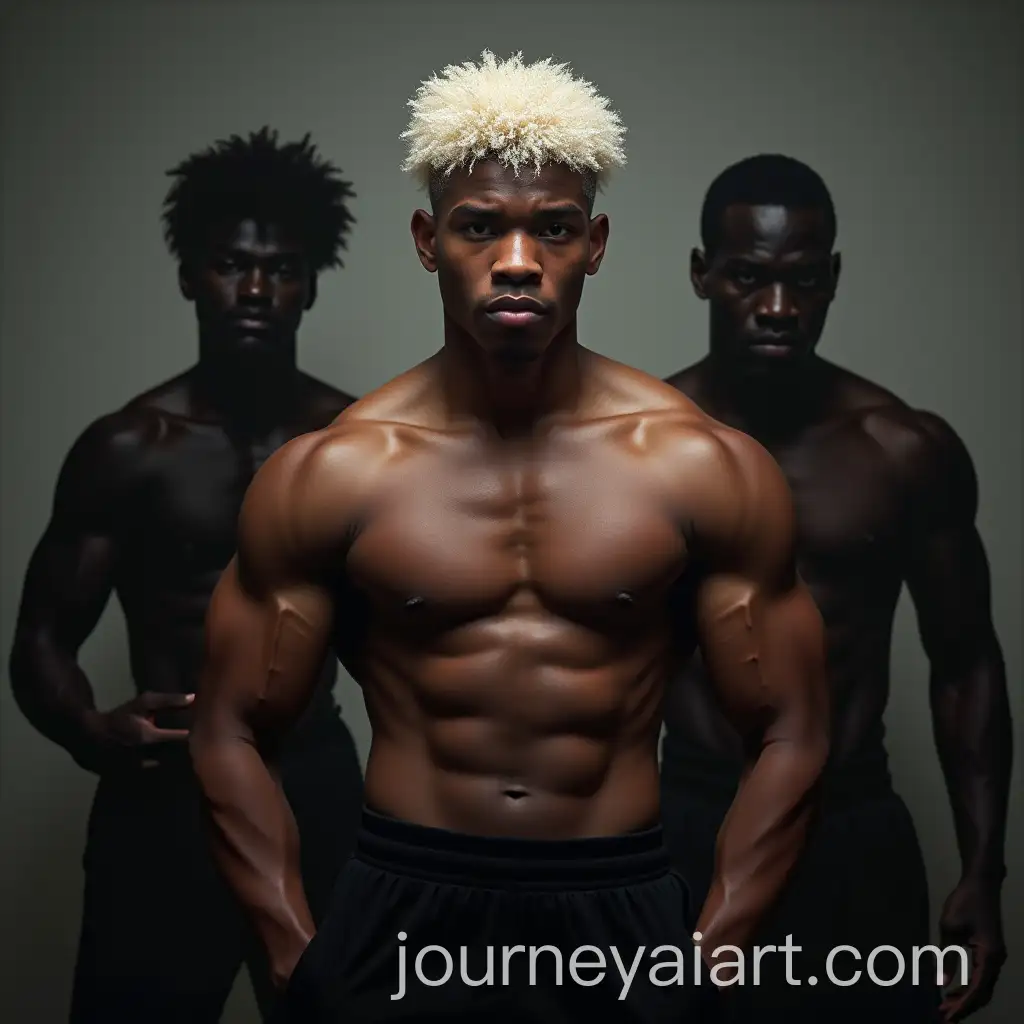 Silhouettes-of-Mike-Tyson-Bruce-Lee-and-Muhammad-Ali-with-a-Teenager-with-White-Hair