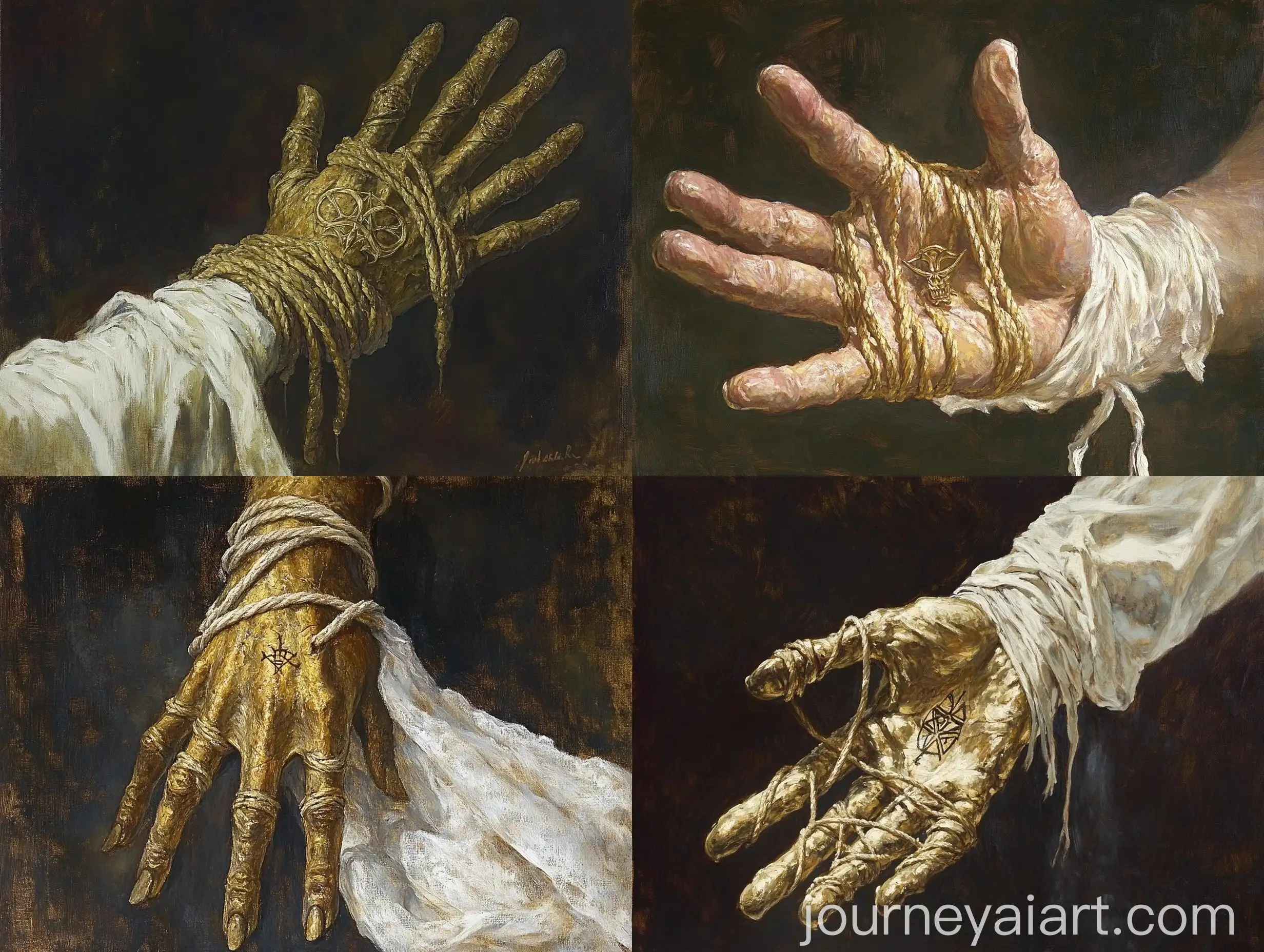 Oil-Painting-of-Severed-Gilded-Hand-of-Fate-God-with-Magical-Sigil