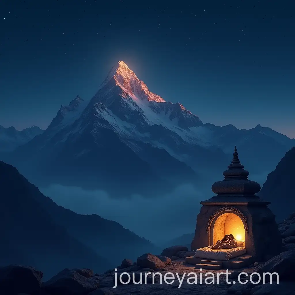 Shiva-and-Parvati-Sleeping-Peacefully-on-Kailash-Mountain-Under-a-Starlit-Sky