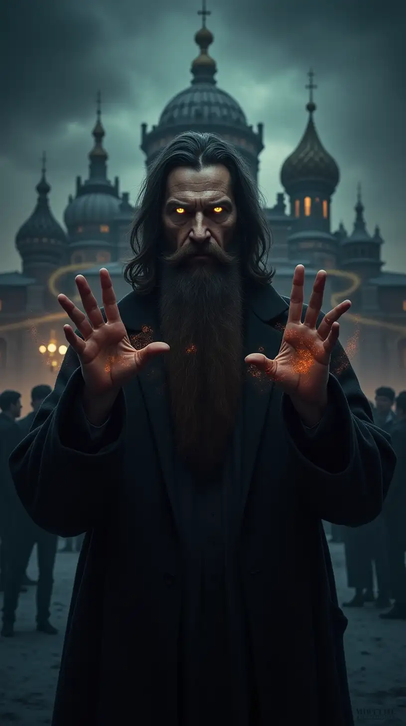 Mystical Portrait of Grigori Rasputin at a Dimly Lit Palace